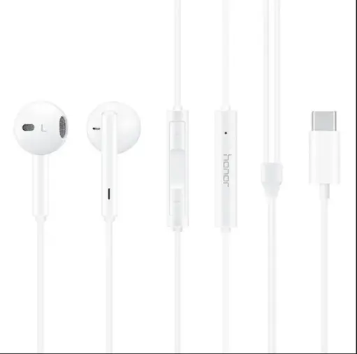 荣耀HONOR-Type-C数字耳机-AM33-白色-线长 1100mm-半入耳式-塑胶--独立包装-荣耀国内搭赠定制版